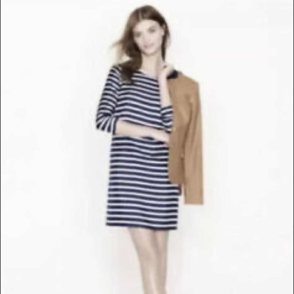 J.Crew Navy & White Stripe with Orange Accent Shift Dress